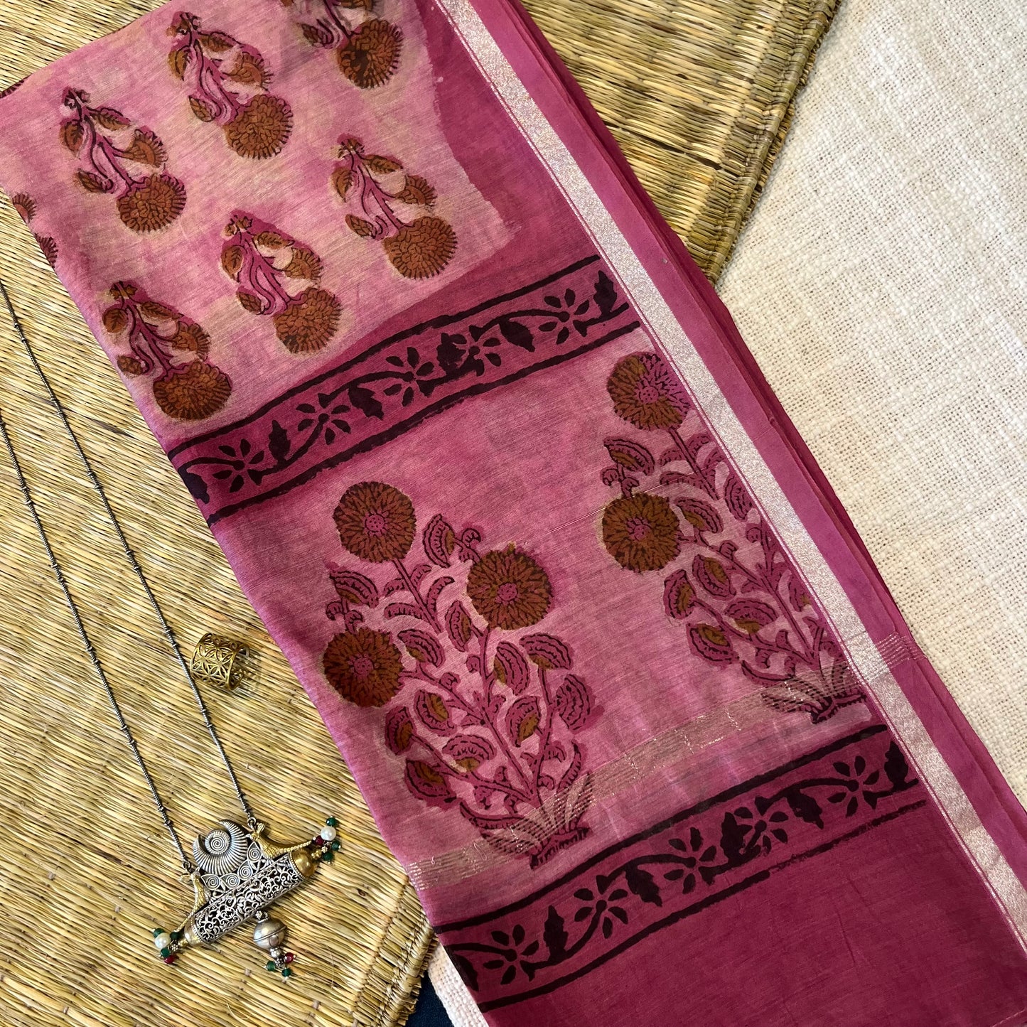 Chanderi Handblock Printed - Pink