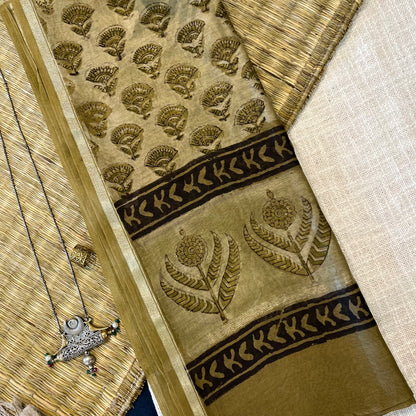 Chanderi Handblock Printed - Dupatta_Yellow Green