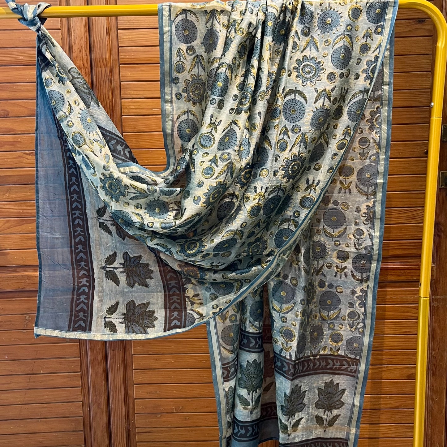 Chanderi Handblock Printed - Dupatta_Blue-Grey