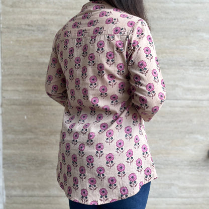 Navya Pure Cotton Top - Beige Floral