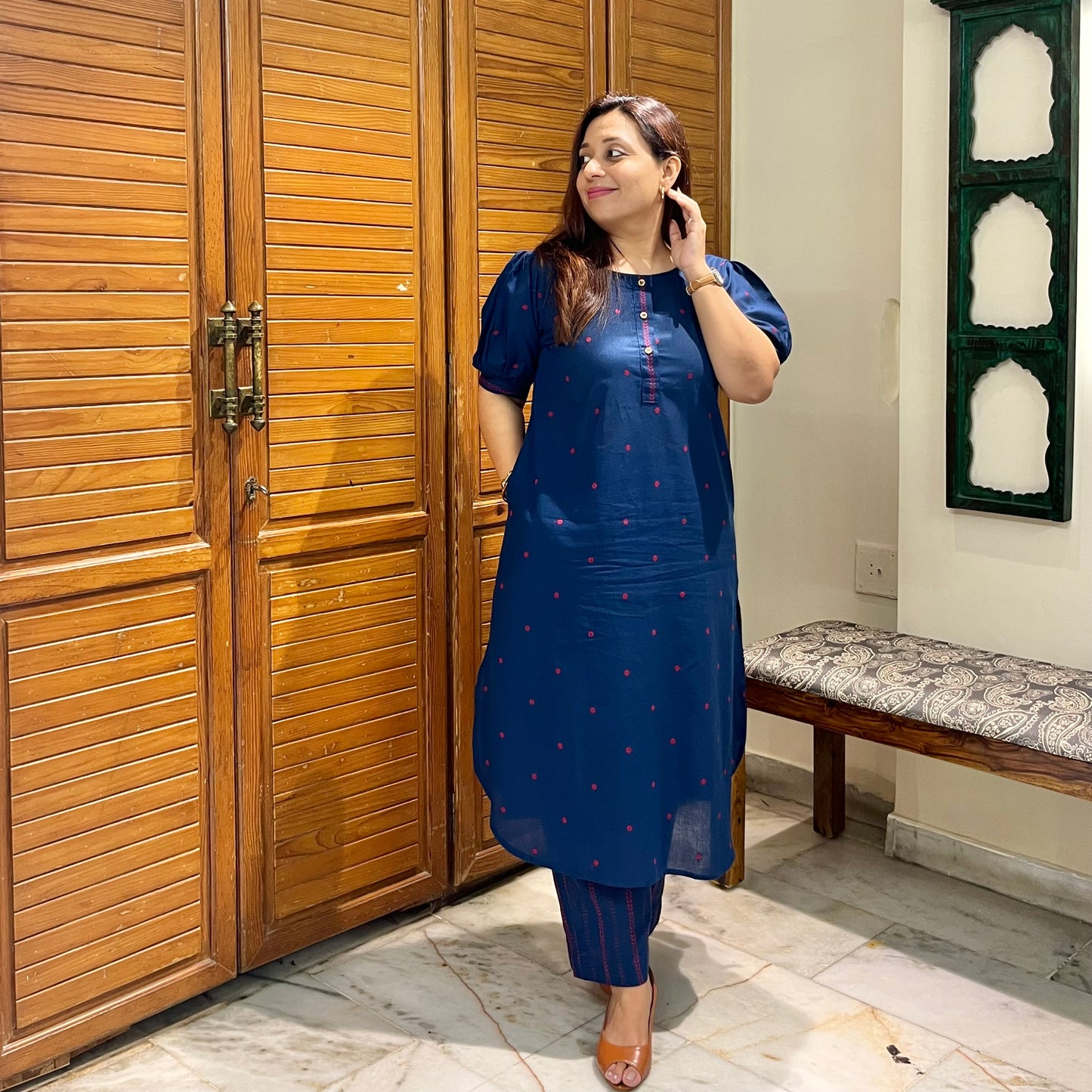 Kapaas Hondloom Cotton Kurta Set_Blue