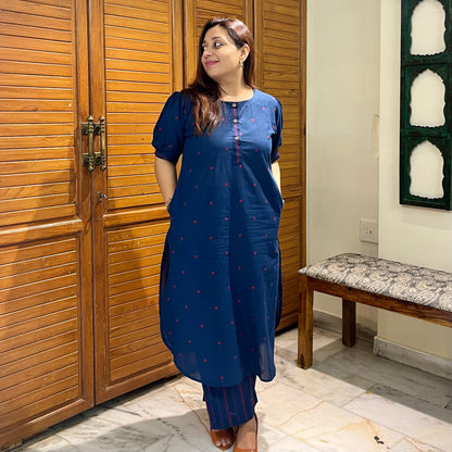 Kapaas Hondloom Cotton Kurta Set_Blue