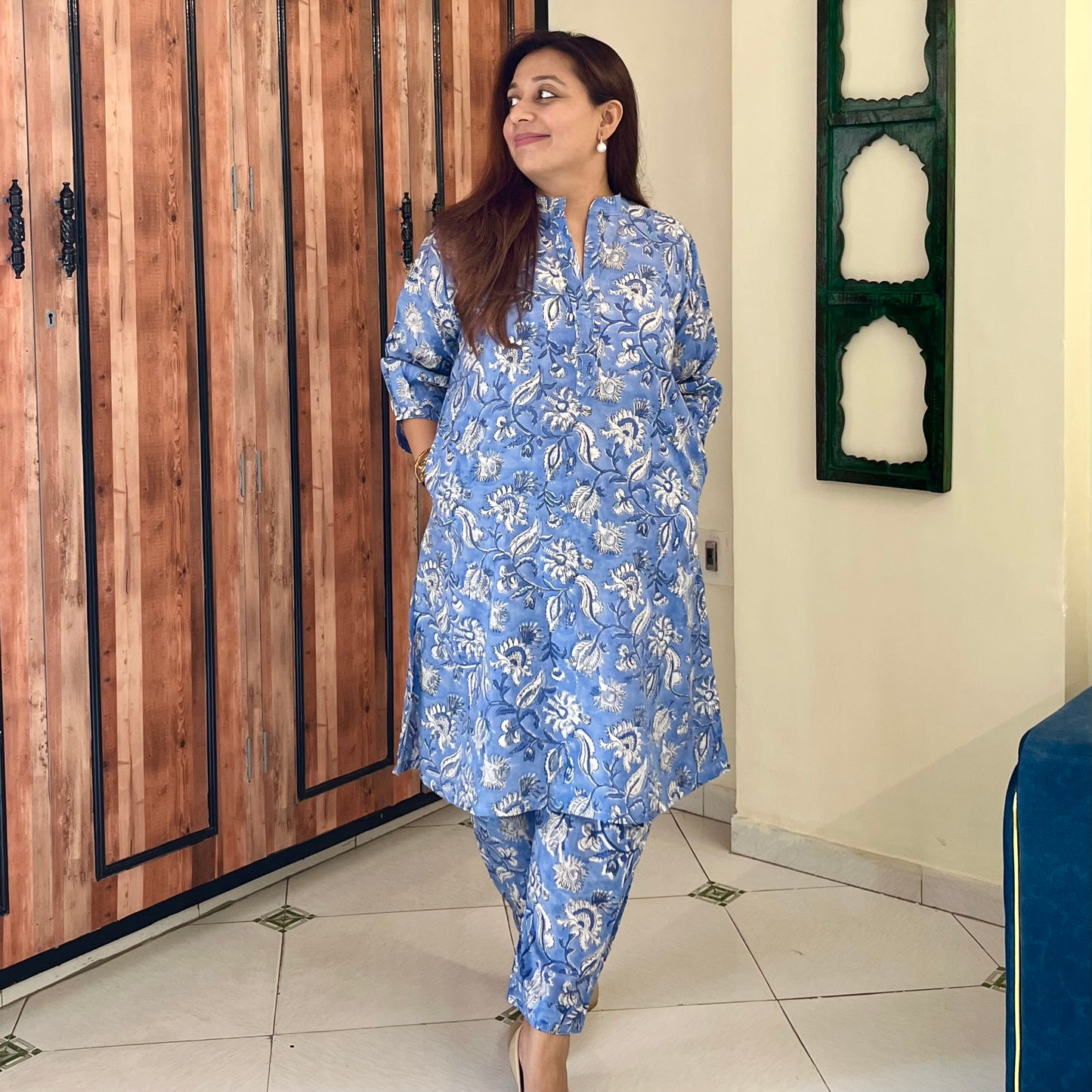 Neer Coord Set (Kurta & Pant) - Blue