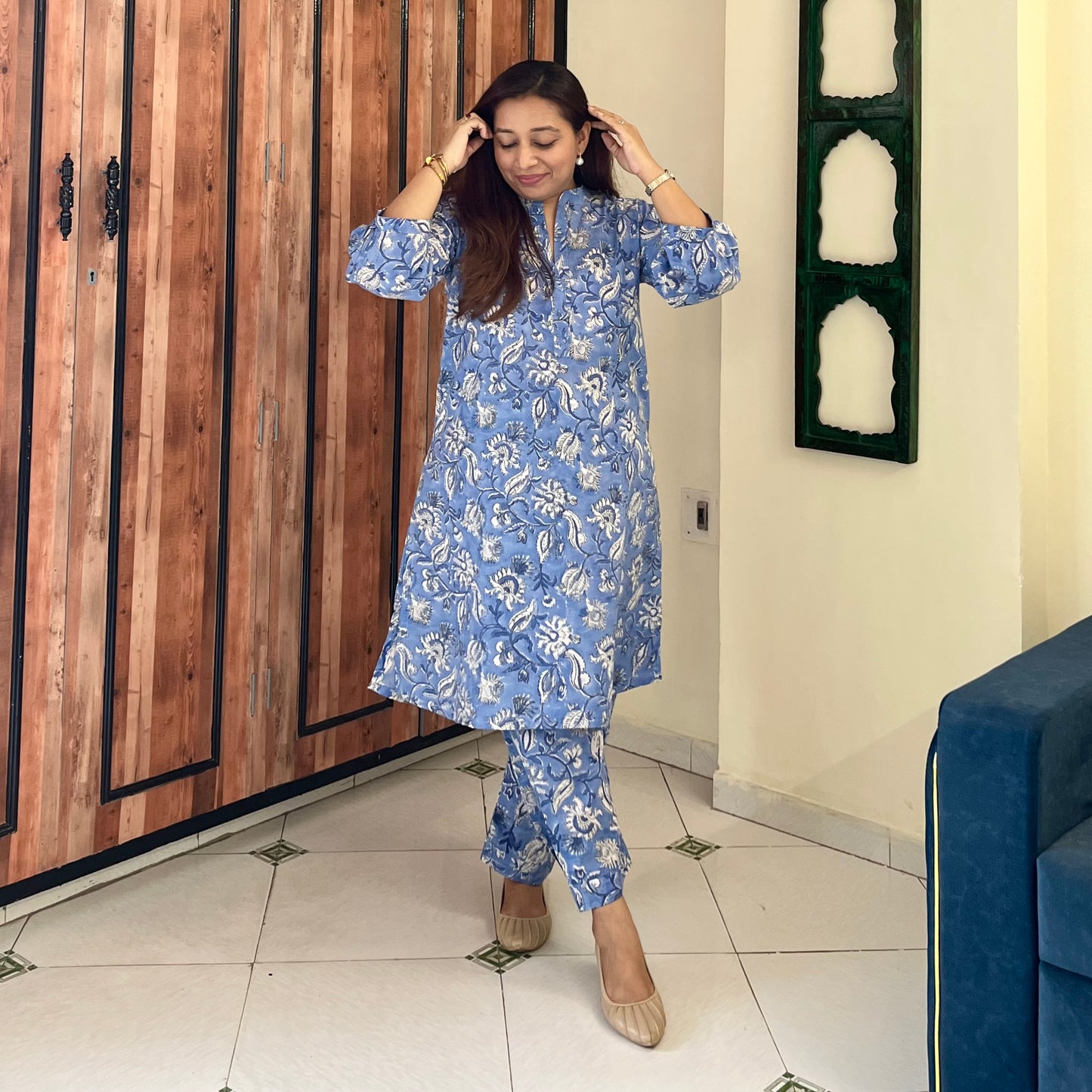 Neer Coord Set (Kurta & Pant) - Blue