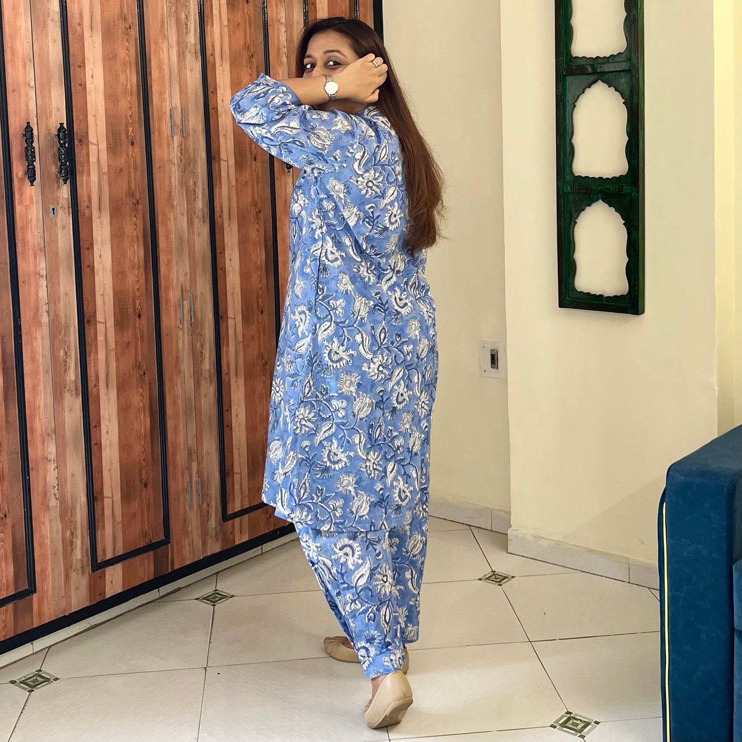 Neer Coord Set (Kurta & Pant) - Blue
