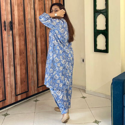 Neer Coord Set (Kurta & Pant) - Blue