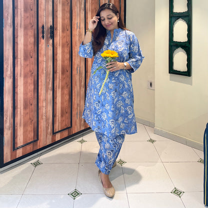 Neer Coord Set (Kurta & Pant) - Blue