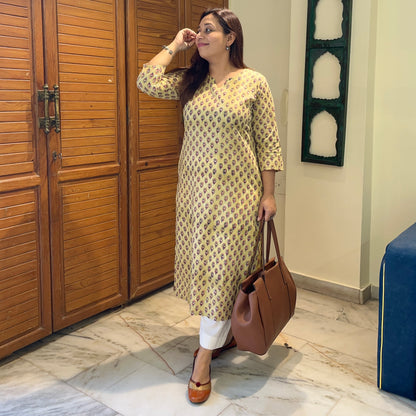 Saadgi 2.0 - Handblock Printed Everyday Kurtas - Yellow