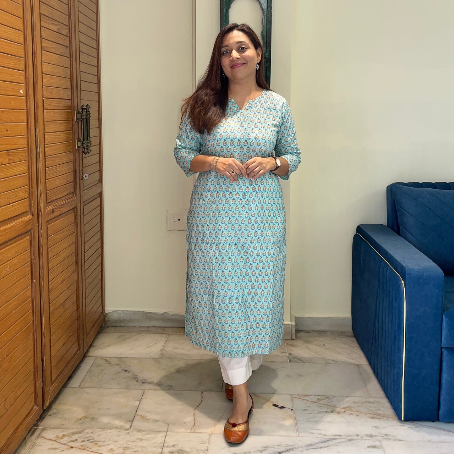 Saadgi 2.0 - Handblock Printed Everyday Kurtas - Firozi & Yellow