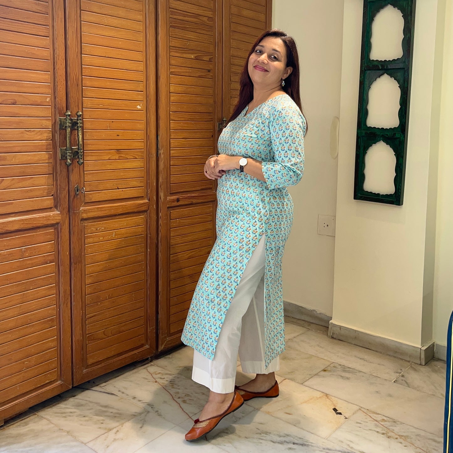 Saadgi 2.0 - Handblock Printed Everyday Kurtas - Firozi & Yellow