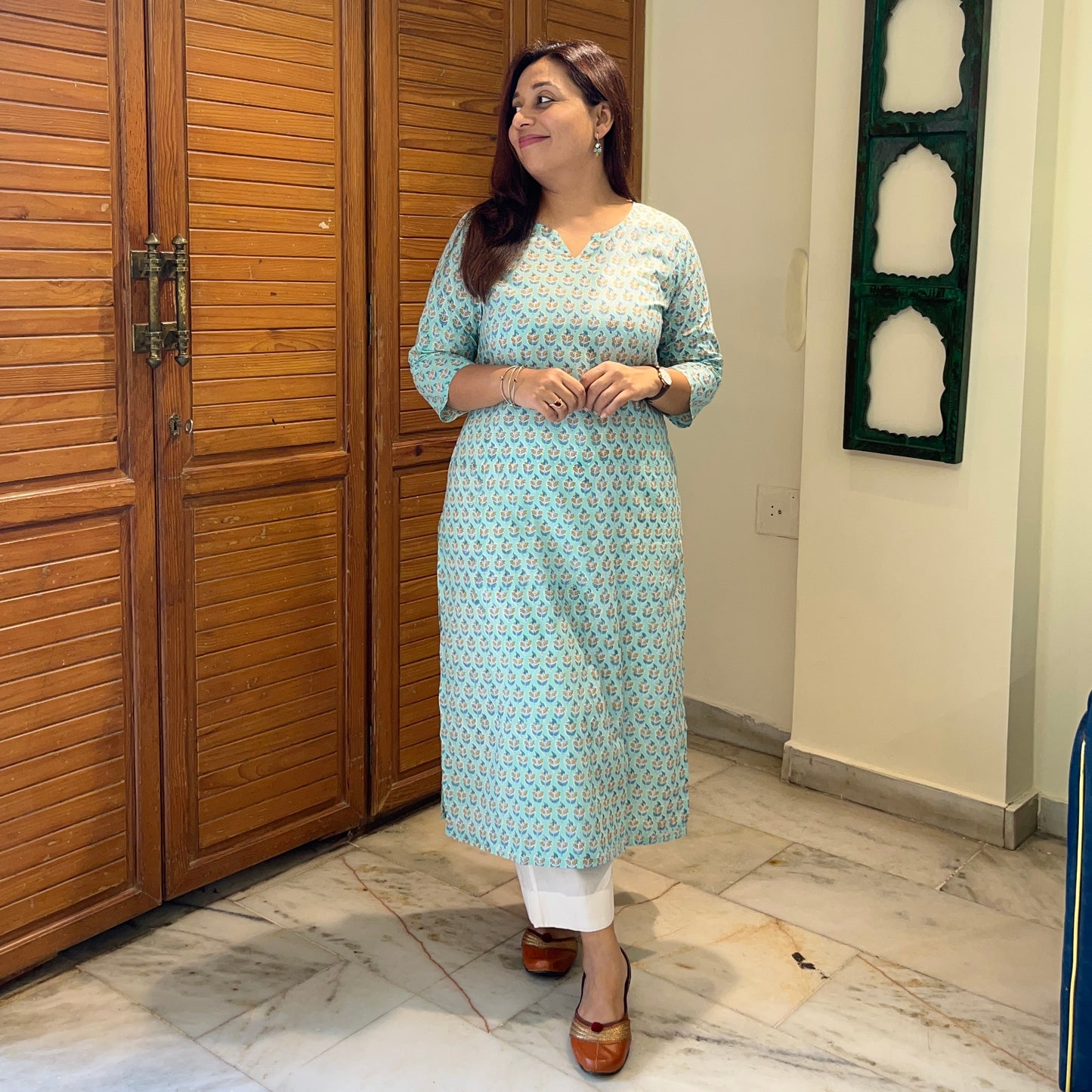 Saadgi 2.0 - Handblock Printed Everyday Kurtas - Firozi & Yellow