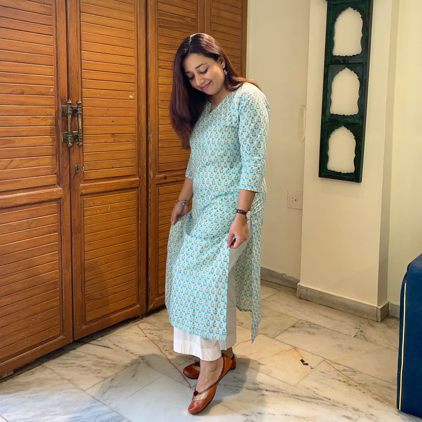 Saadgi 2.0 - Handblock Printed Everyday Kurtas - Firozi & Yellow