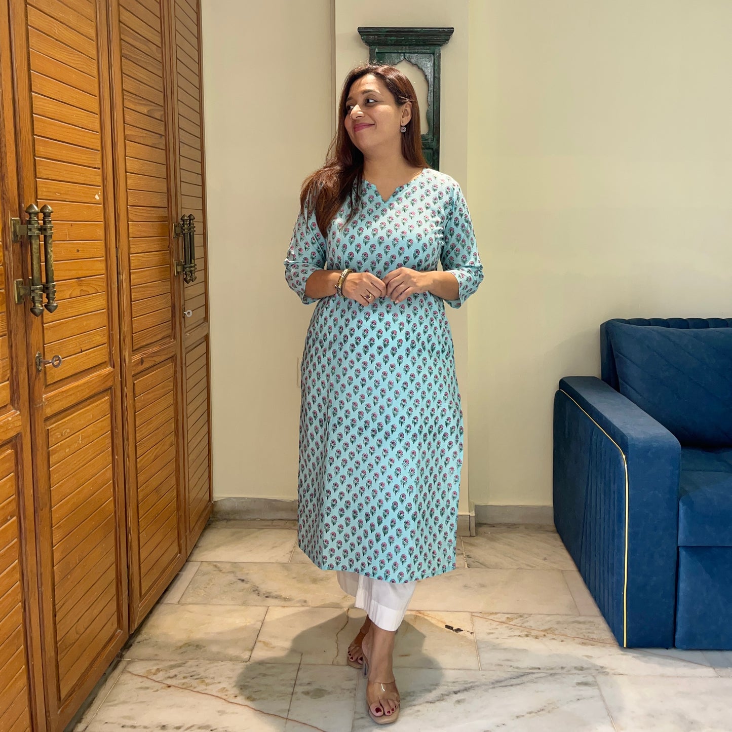 Saadgi 2.0 - Handblock Printed Everyday Kurtas -Firozi & Pink