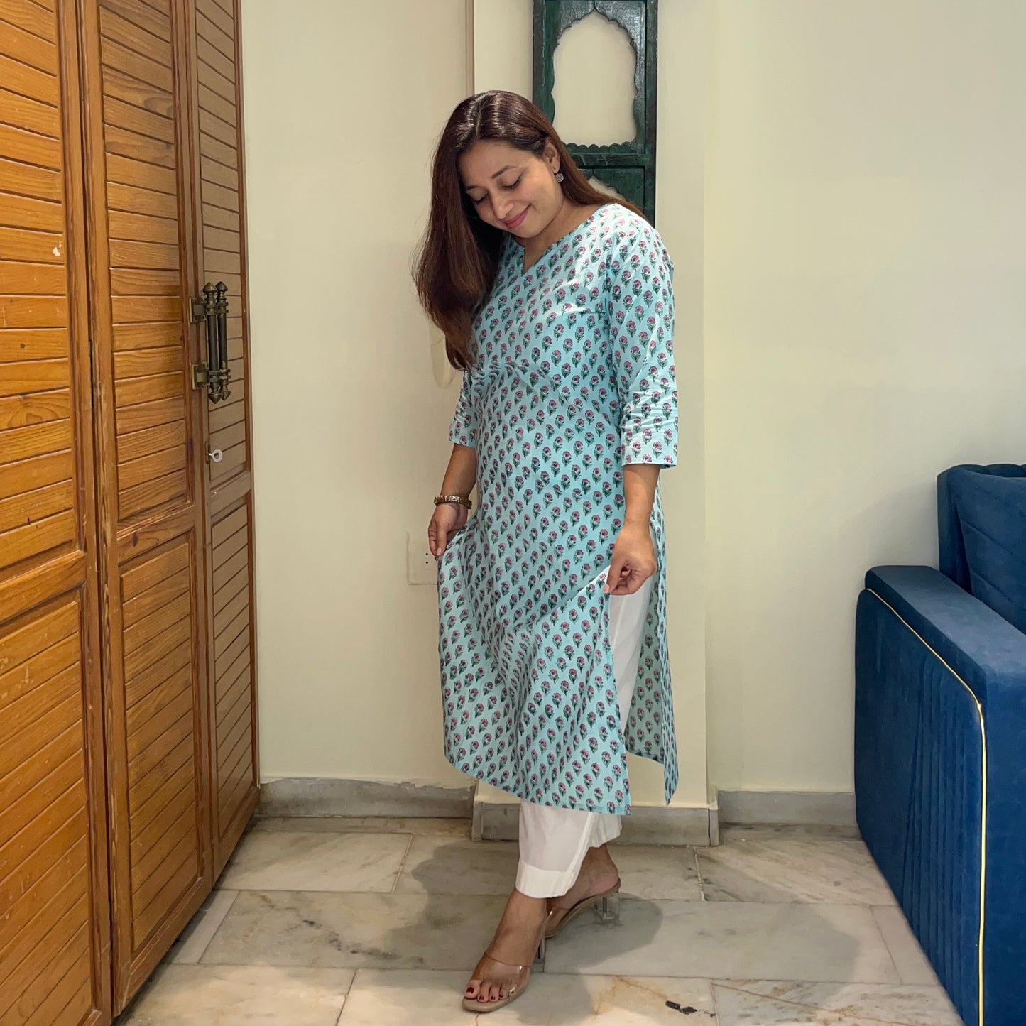 Saadgi 2.0 - Handblock Printed Everyday Kurtas -Firozi & Pink