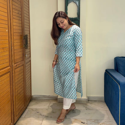 Saadgi 2.0 - Handblock Printed Everyday Kurtas -Firozi & Pink