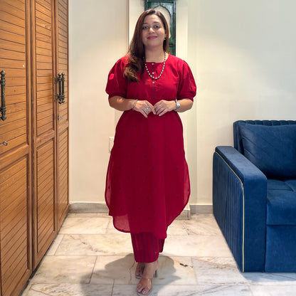 Kapaas Hondloom Cotton Kurta Set_Red