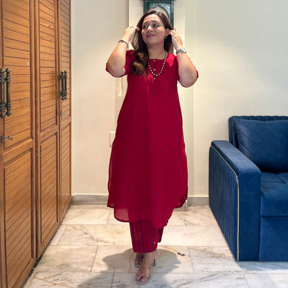 Kapaas Hondloom Cotton Kurta Set_Red