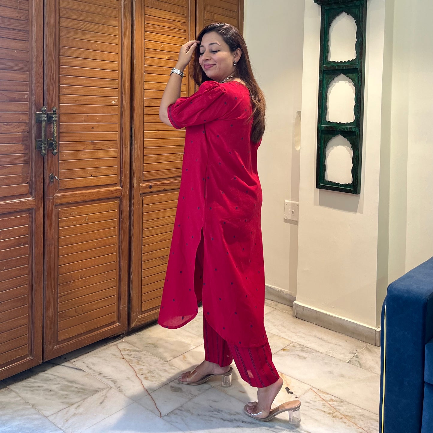 Kapaas Hondloom Cotton Kurta Set_Red