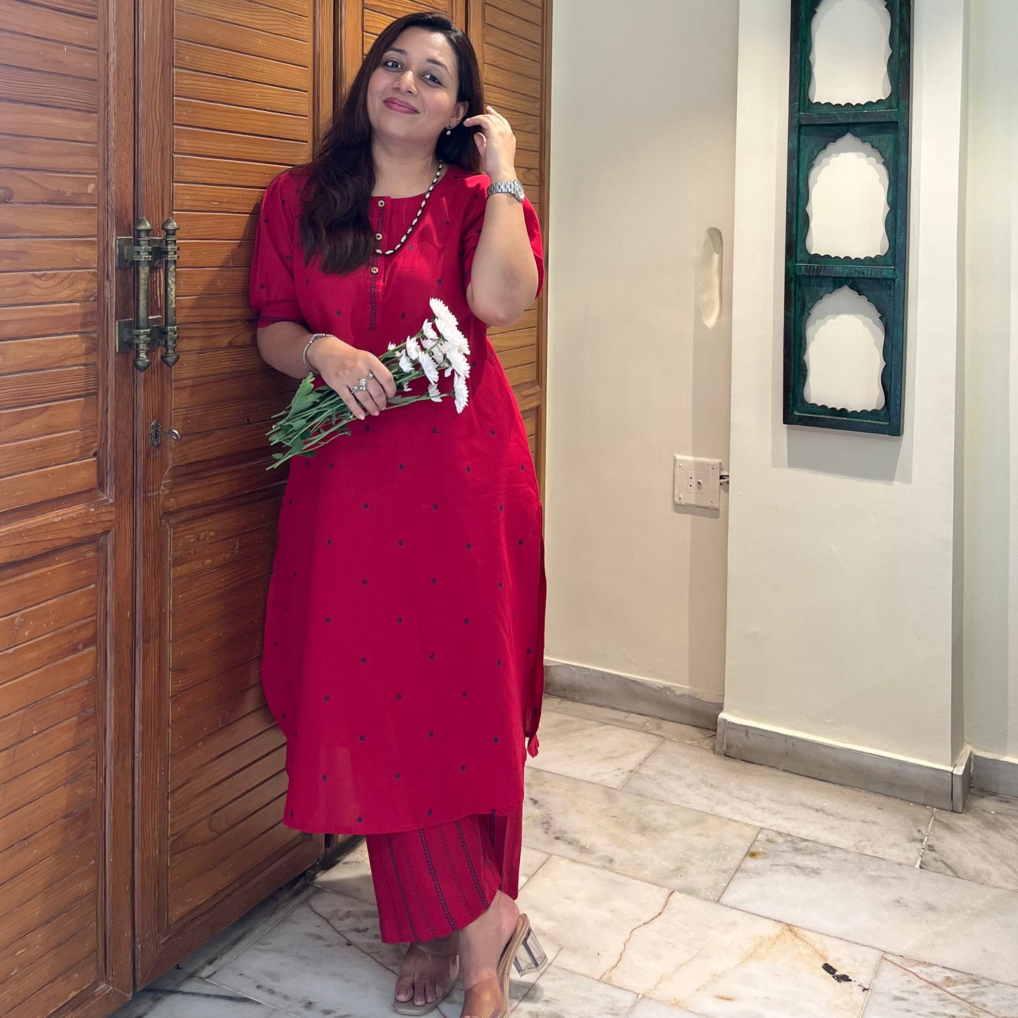 Kapaas Hondloom Cotton Kurta Set_Red