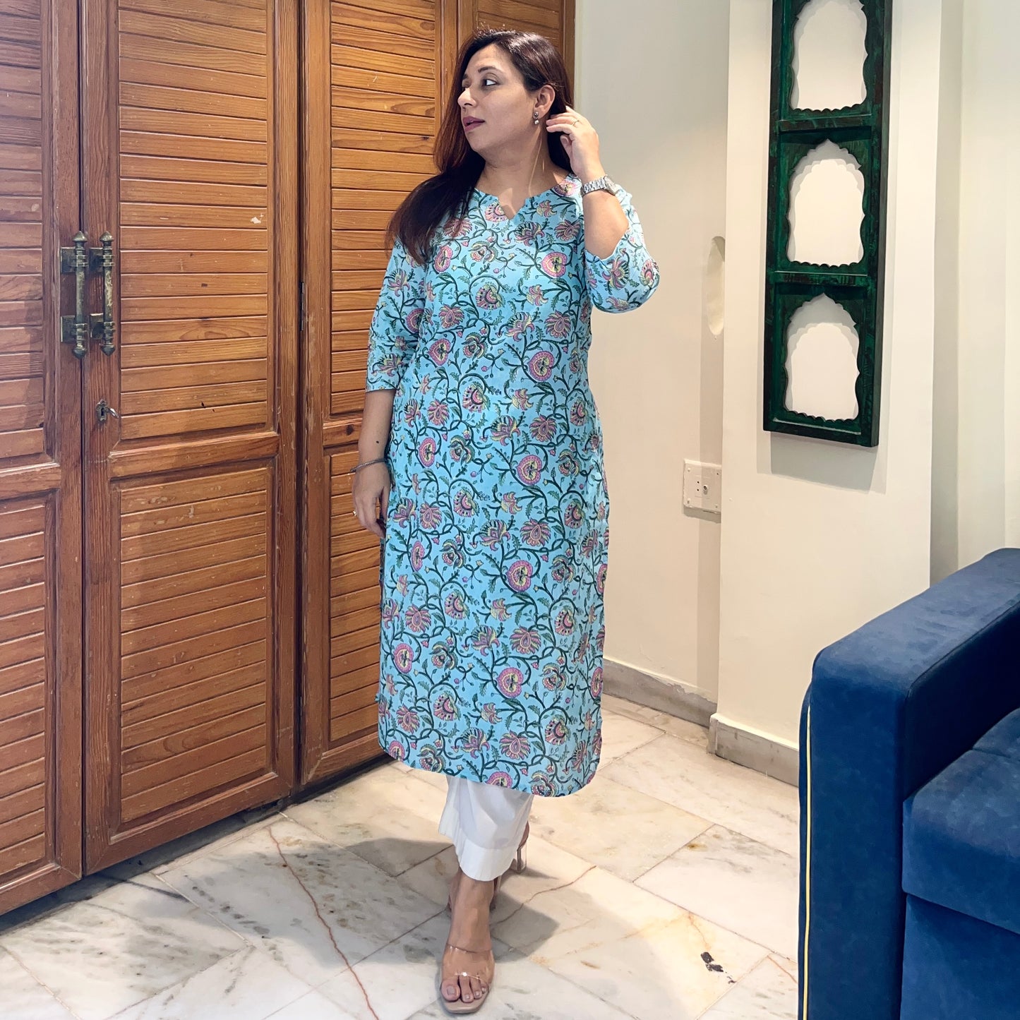 Saadgi 2.0 - Handblock Printed Everyday Kurtas -Firozi Floral