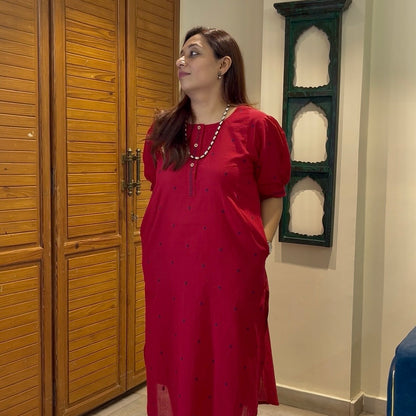 Kapaas Hondloom Cotton Kurta Set_Red