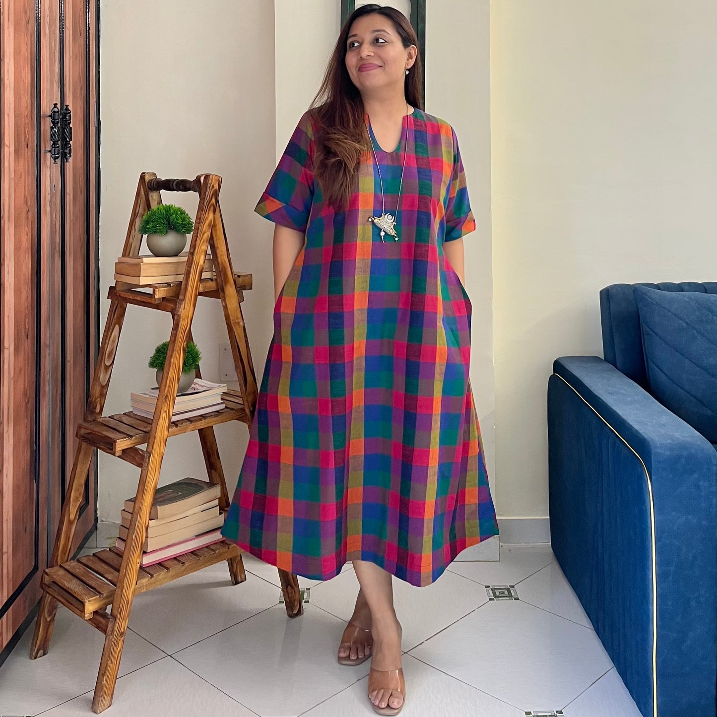 Small Madras Checks Handloom Cotton Kurta/Dress