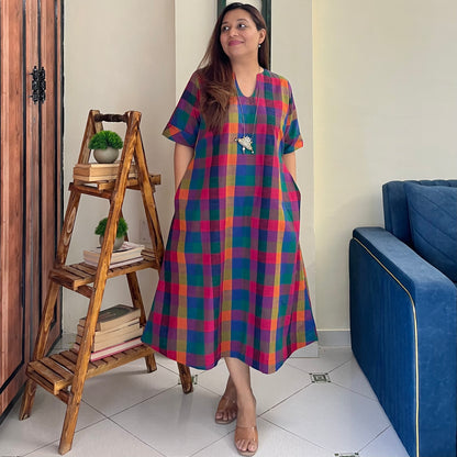 Small Madras Checks Handloom Cotton Kurta/Dress