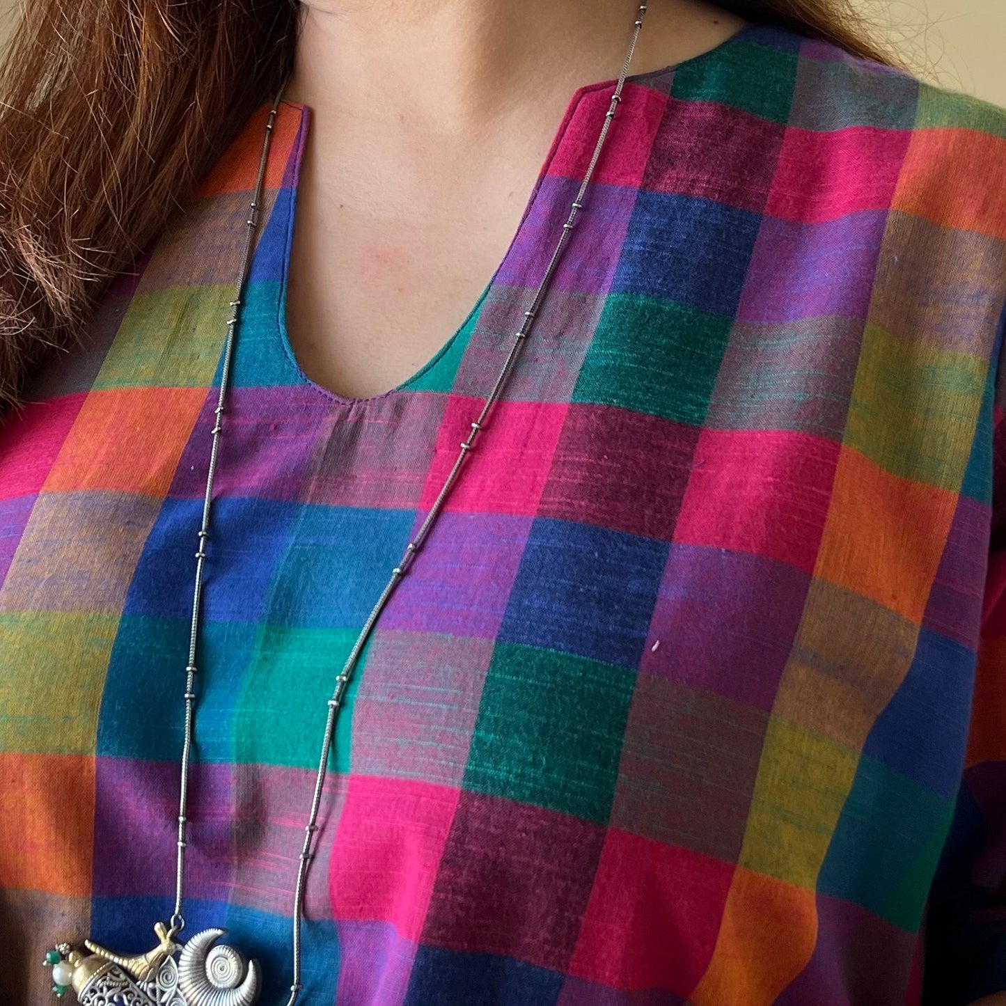 Small Madras Checks Handloom Cotton Kurta/Dress