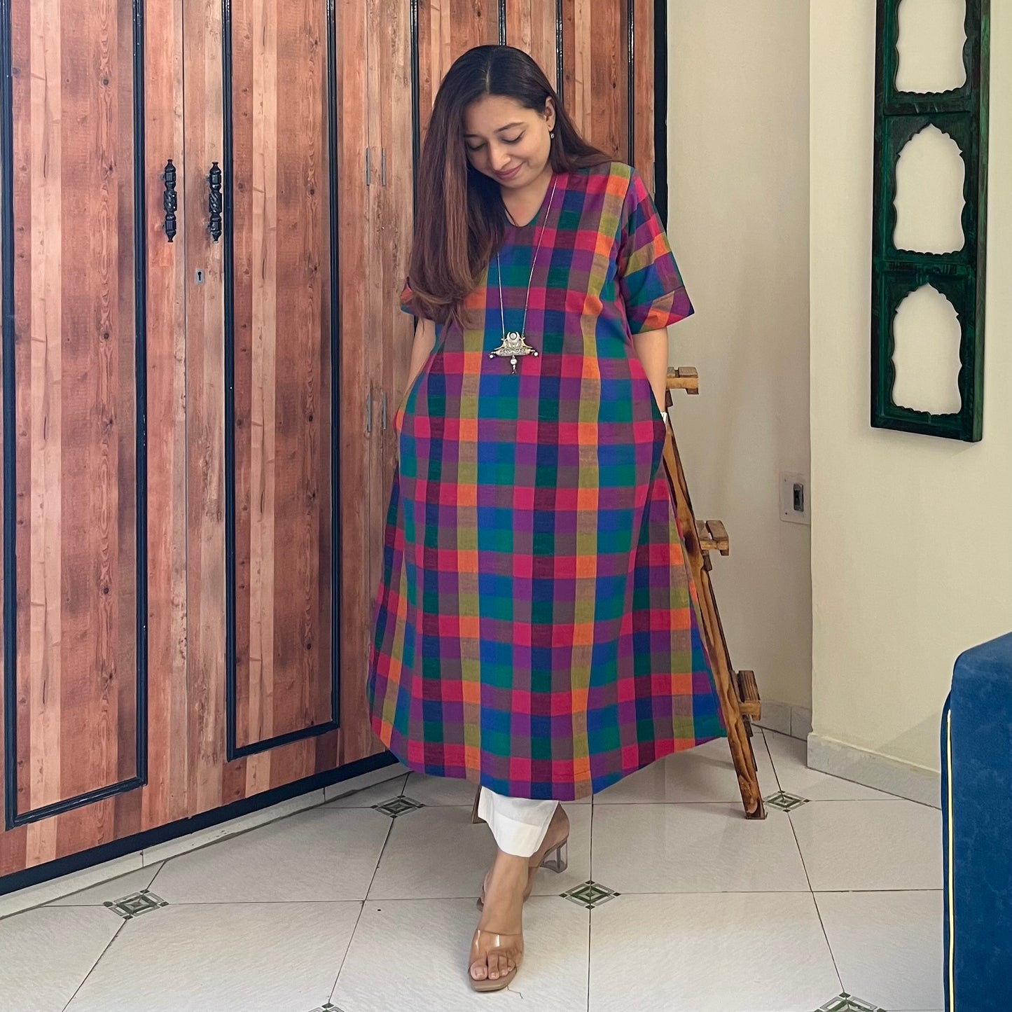 Small Madras Checks Handloom Cotton Kurta/Dress
