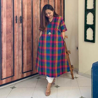 Small Madras Checks Handloom Cotton Kurta/Dress