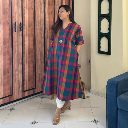 Small Madras Checks Handloom Cotton Kurta/Dress
