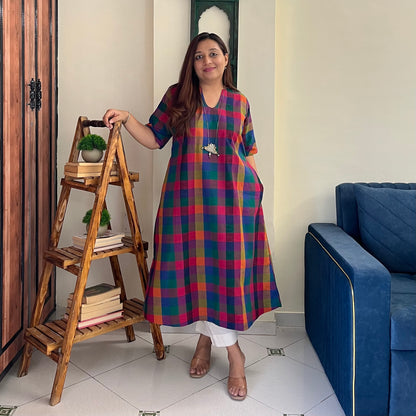 Small Madras Checks Handloom Cotton Kurta/Dress