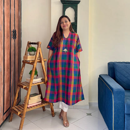 Small Madras Checks Handloom Cotton Kurta/Dress