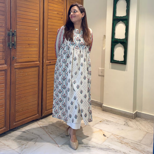 Ruh- Handblock Printed Everyday Kurta - Ivory