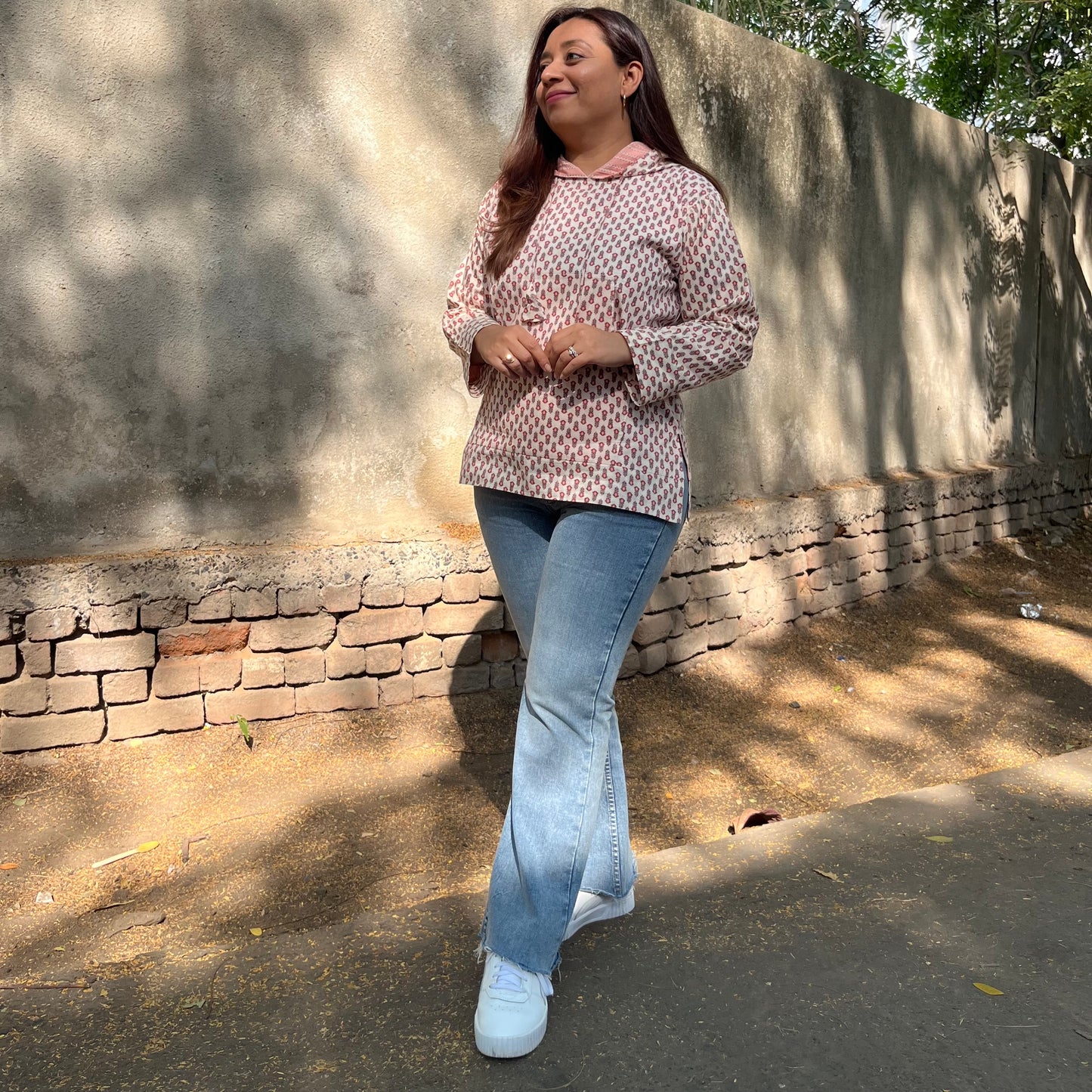 Hand Block Printed Hoodie - Off White