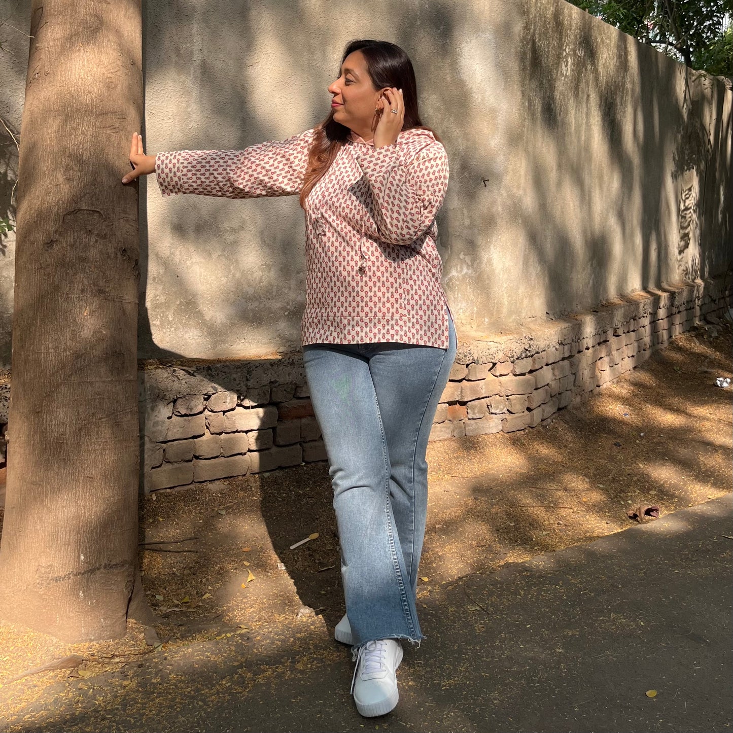 Hand Block Printed Hoodie - Off White