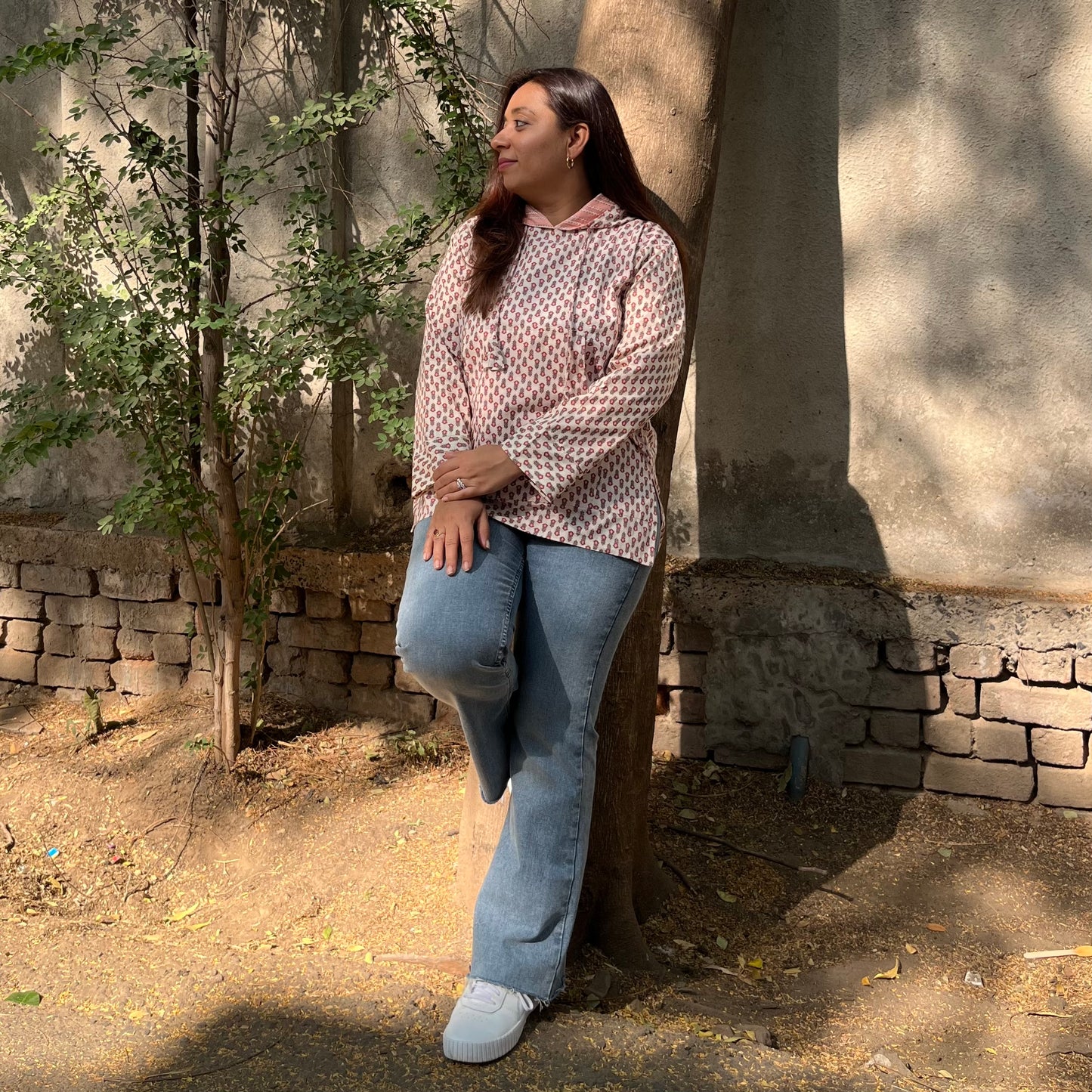 Hand Block Printed Hoodie - Off White