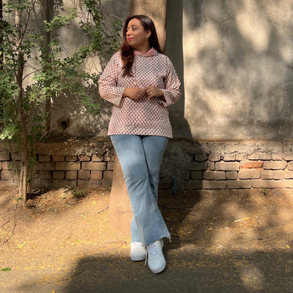 Hand Block Printed Hoodie - Off White