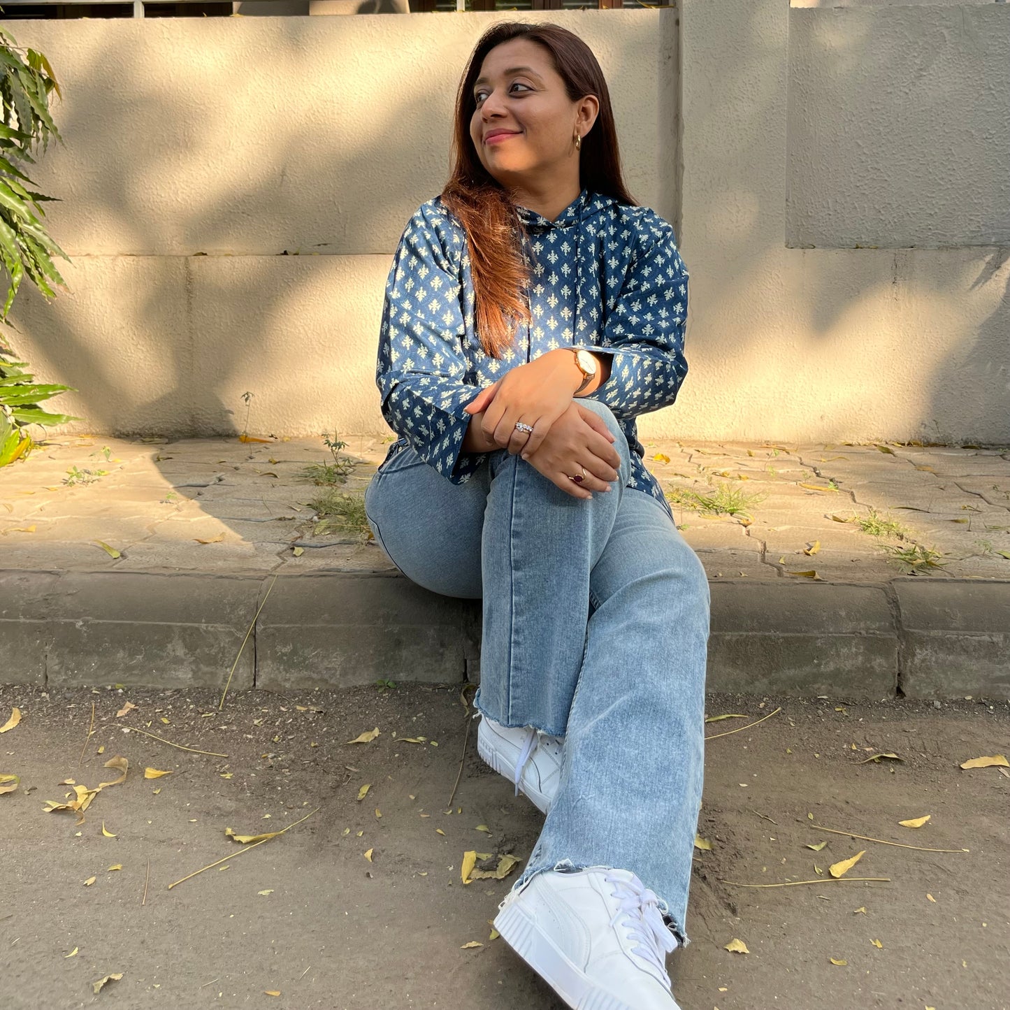 Hand Block Printed Hoodie - Blue