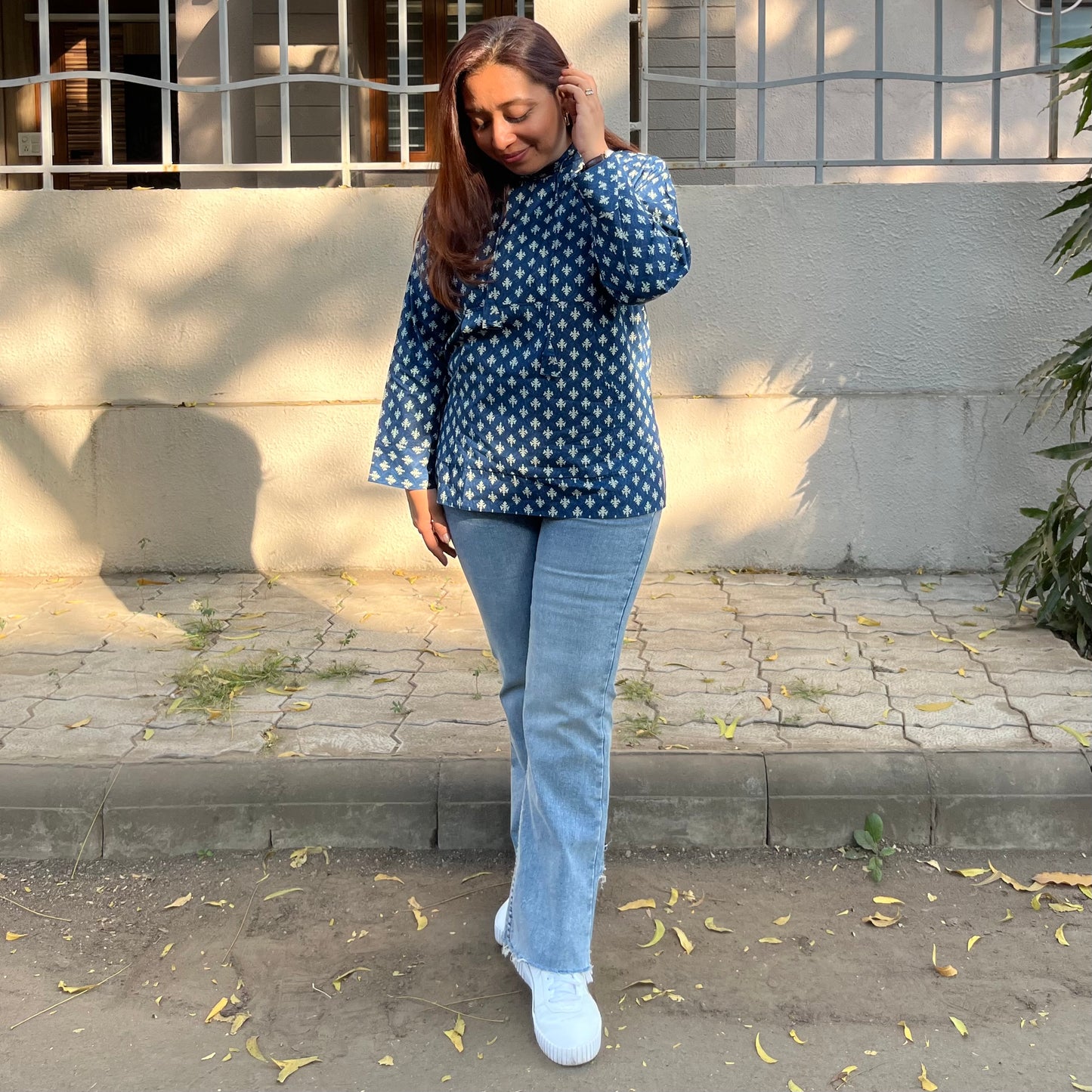 Hand Block Printed Hoodie - Blue