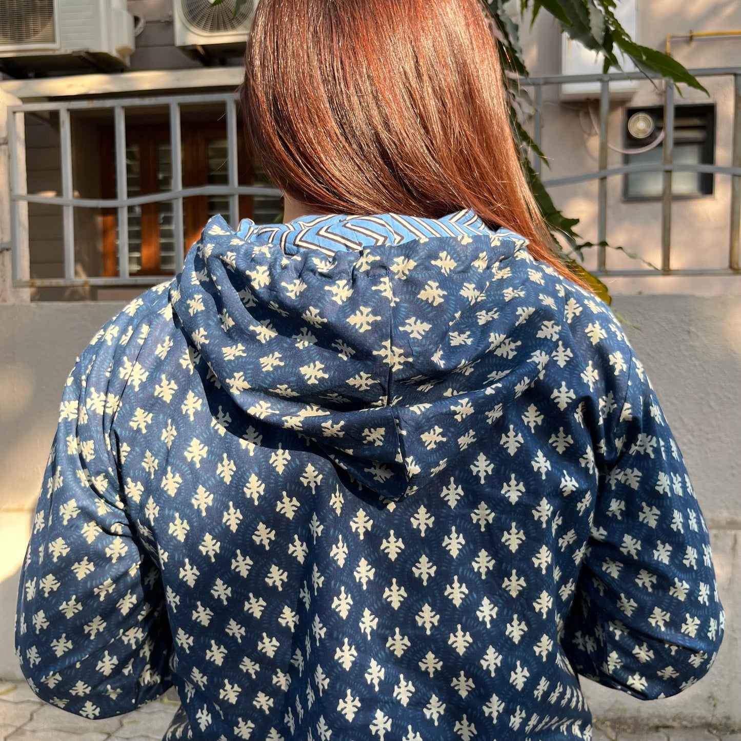 Hand Block Printed Hoodie - Blue