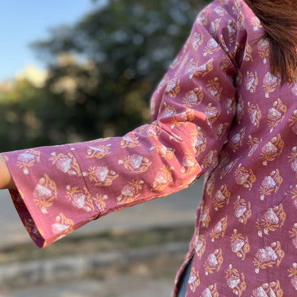 Hand Block Printed Hoodie - Dusty Pink