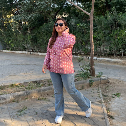 Hand Block Printed Hoodie - Dusty Pink