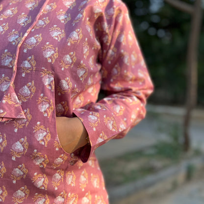 Hand Block Printed Hoodie - Dusty Pink