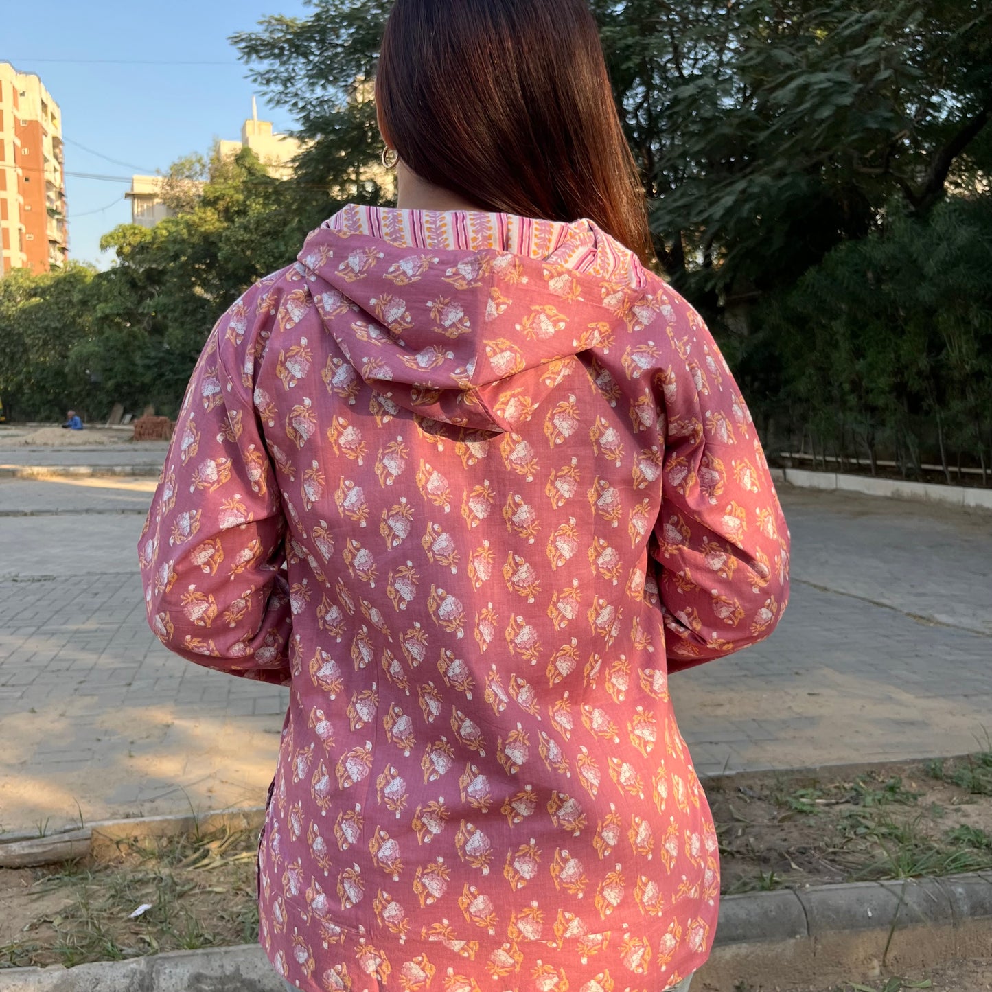 Hand Block Printed Hoodie - Dusty Pink