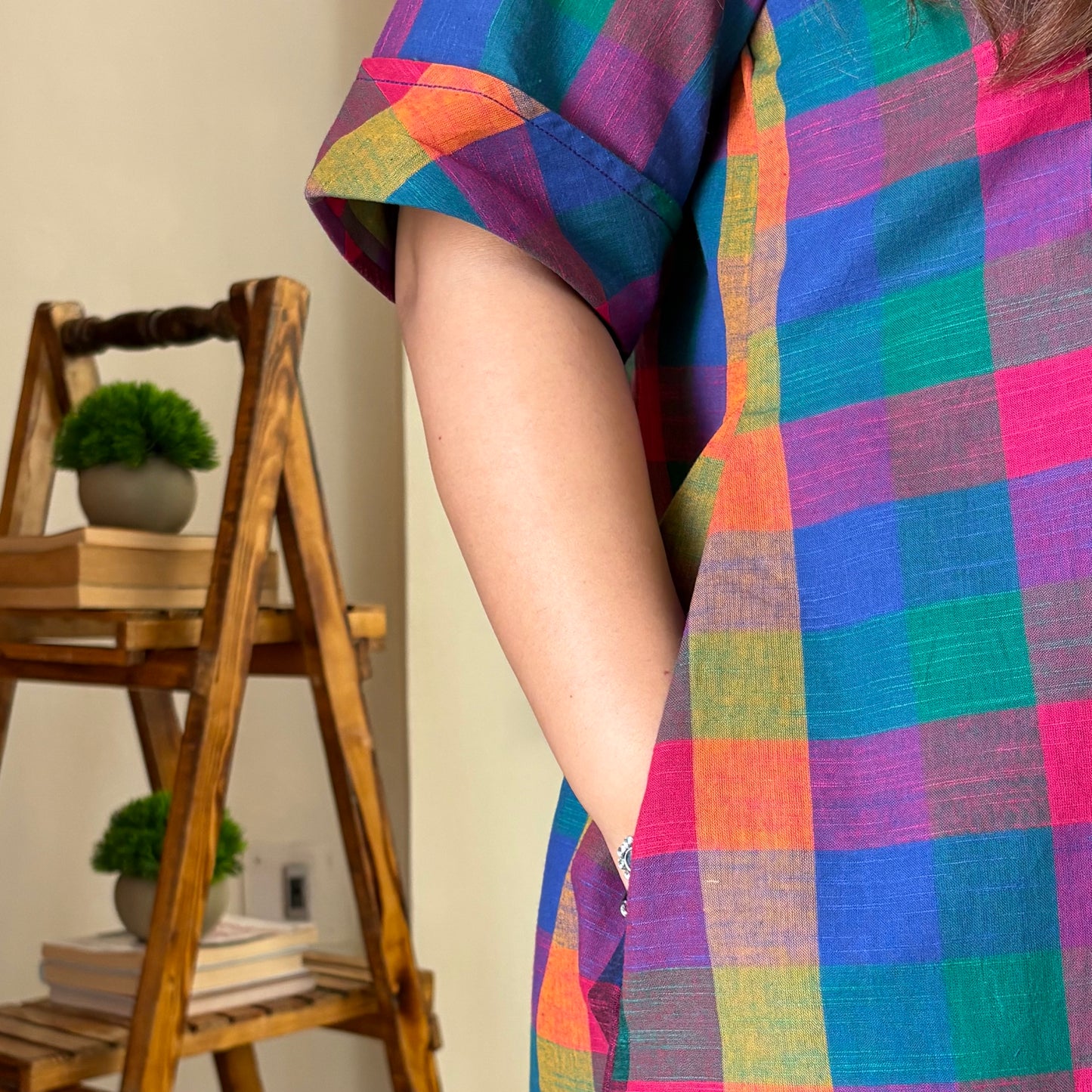 Small Madras Checks Handloom Cotton Kurta/Dress