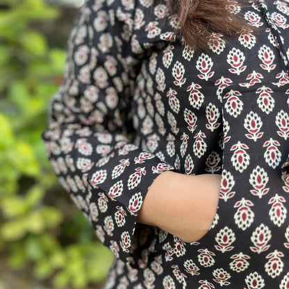 Hand Block Printed Hoodie - New Black