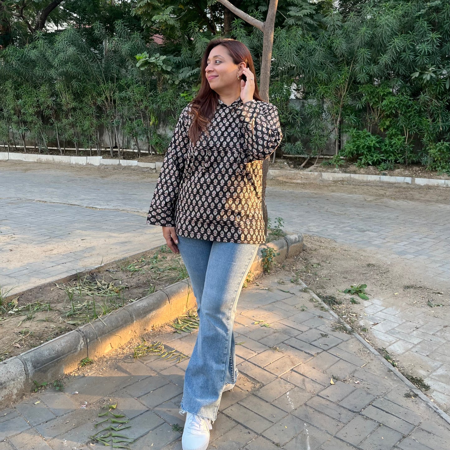 Hand Block Printed Hoodie - New Black