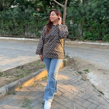 Hand Block Printed Hoodie - New Black