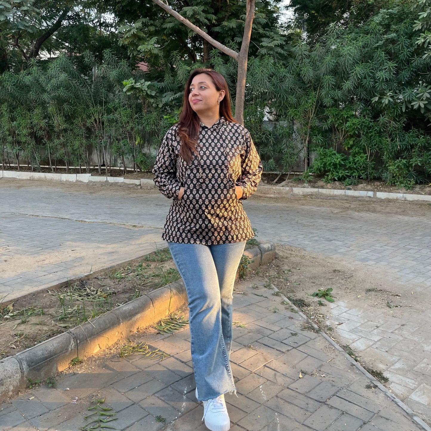 Hand Block Printed Hoodie - New Black